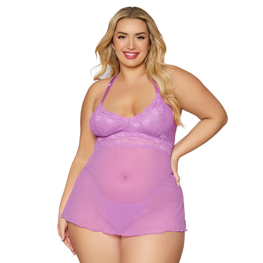 Lace & Mesh Chemise w/ G-String